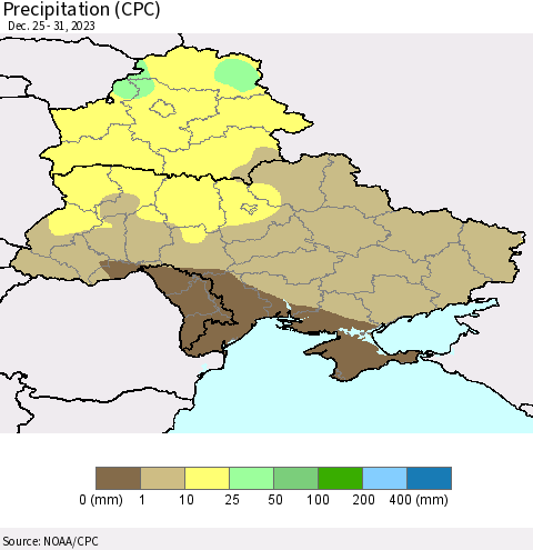 Ukraine, Moldova and Belarus Precipitation (CPC) Thematic Map For 12/25/2023 - 12/31/2023