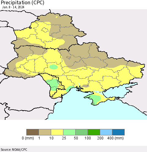 Ukraine, Moldova and Belarus Precipitation (CPC) Thematic Map For 1/8/2024 - 1/14/2024