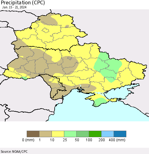 Ukraine, Moldova and Belarus Precipitation (CPC) Thematic Map For 1/15/2024 - 1/21/2024