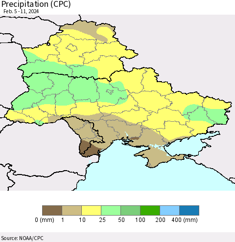 Ukraine, Moldova and Belarus Precipitation (CPC) Thematic Map For 2/5/2024 - 2/11/2024