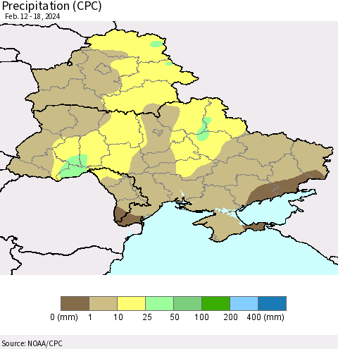 Ukraine, Moldova and Belarus Precipitation (CPC) Thematic Map For 2/12/2024 - 2/18/2024