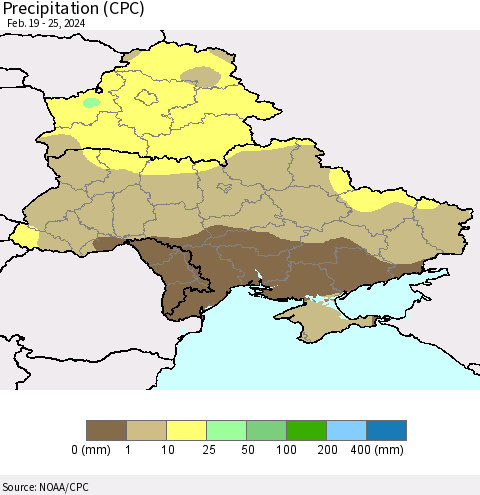 Ukraine, Moldova and Belarus Precipitation (CPC) Thematic Map For 2/19/2024 - 2/25/2024