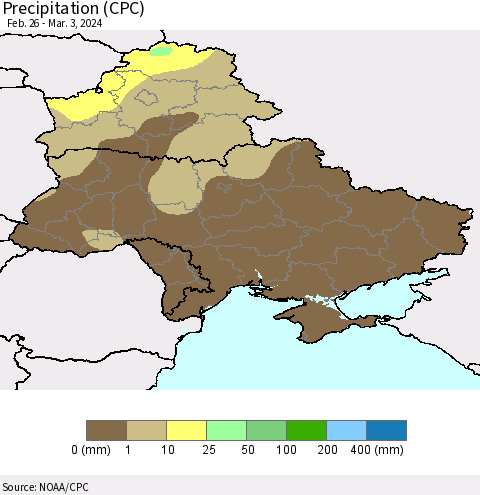 Ukraine, Moldova and Belarus Precipitation (CPC) Thematic Map For 2/26/2024 - 3/3/2024