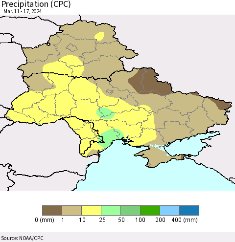 Ukraine, Moldova and Belarus Precipitation (CPC) Thematic Map For 3/11/2024 - 3/17/2024