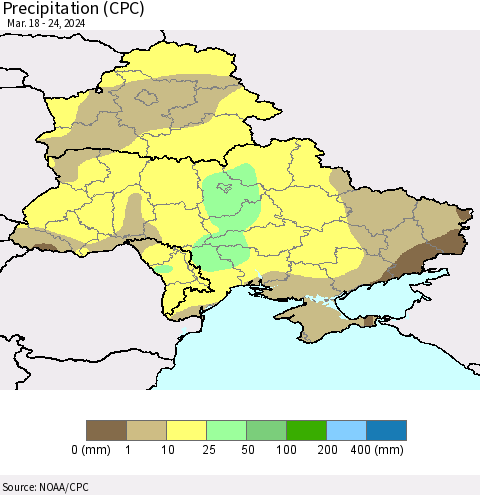 Ukraine, Moldova and Belarus Precipitation (CPC) Thematic Map For 3/18/2024 - 3/24/2024