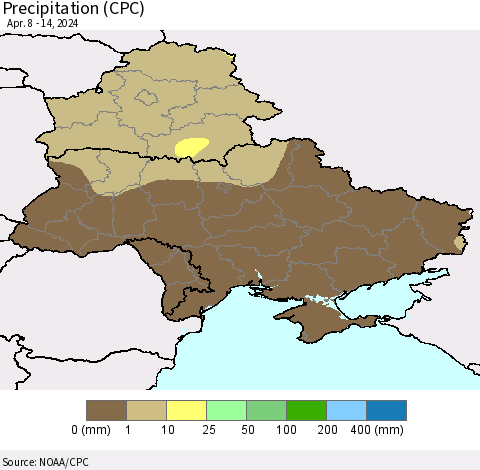 Ukraine, Moldova and Belarus Precipitation (CPC) Thematic Map For 4/8/2024 - 4/14/2024