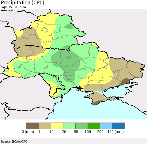Ukraine, Moldova and Belarus Precipitation (CPC) Thematic Map For 4/15/2024 - 4/21/2024