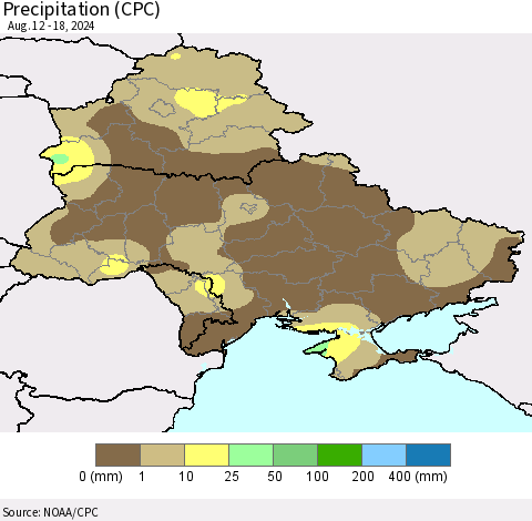 Ukraine, Moldova and Belarus Precipitation (CPC) Thematic Map For 8/12/2024 - 8/18/2024
