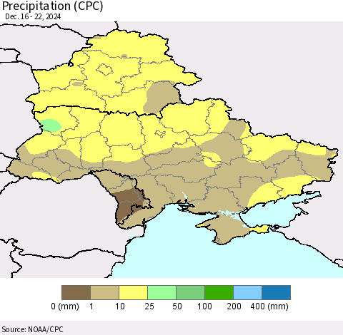 Ukraine, Moldova and Belarus Precipitation (CPC) Thematic Map For 12/16/2024 - 12/22/2024