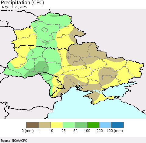 Ukraine, Moldova and Belarus Precipitation (CPC) Thematic Map For 5/19/2025 - 5/25/2025