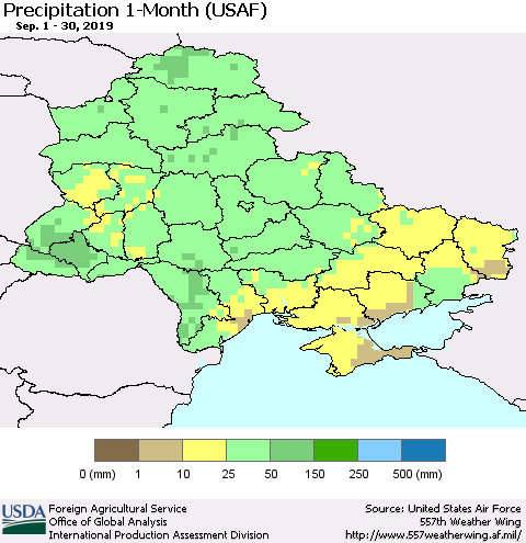 Ukraine, Moldova and Belarus Precipitation 1-Month (USAF) Thematic Map For 9/1/2019 - 9/30/2019