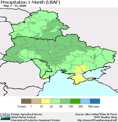 Ukraine, Moldova and Belarus Precipitation 1-Month (USAF) Thematic Map For 5/1/2020 - 5/31/2020