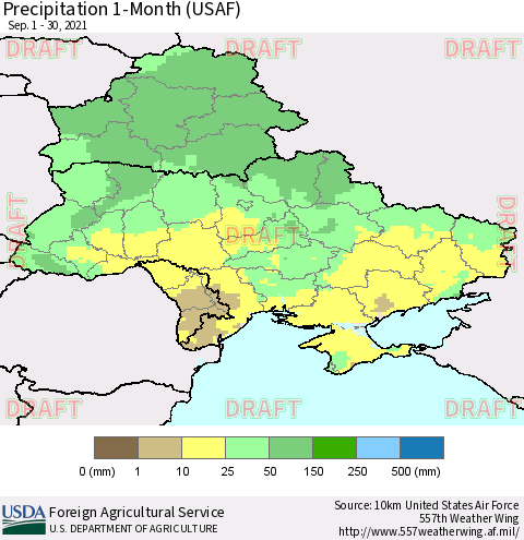 Ukraine, Moldova and Belarus Precipitation 1-Month (USAF) Thematic Map For 9/1/2021 - 9/30/2021