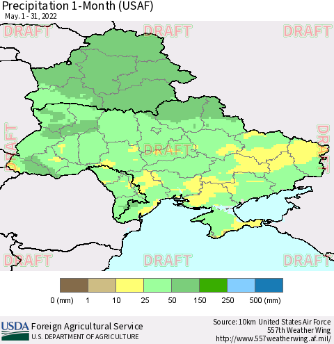 Ukraine, Moldova and Belarus Precipitation 1-Month (USAF) Thematic Map For 5/1/2022 - 5/31/2022