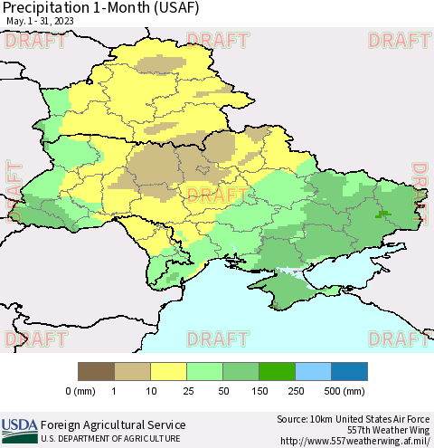 Ukraine, Moldova and Belarus Precipitation 1-Month (USAF) Thematic Map For 5/1/2023 - 5/31/2023