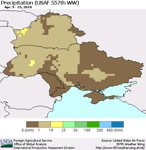 Ukraine, Moldova and Belarus Precipitation (USAF 557th WW) Thematic Map For 4/9/2018 - 4/15/2018