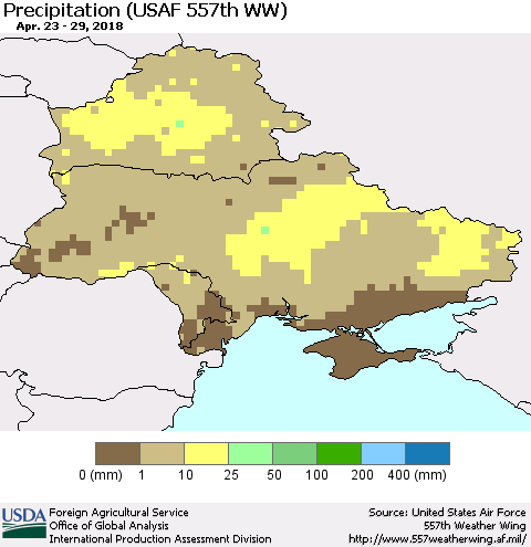 Ukraine, Moldova and Belarus Precipitation (USAF 557th WW) Thematic Map For 4/23/2018 - 4/29/2018