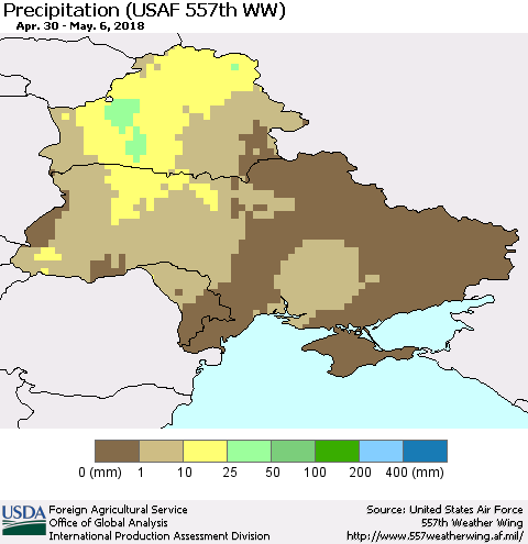Ukraine, Moldova and Belarus Precipitation (USAF 557th WW) Thematic Map For 4/30/2018 - 5/6/2018