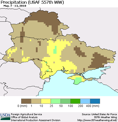 Ukraine, Moldova and Belarus Precipitation (USAF 557th WW) Thematic Map For 5/7/2018 - 5/13/2018
