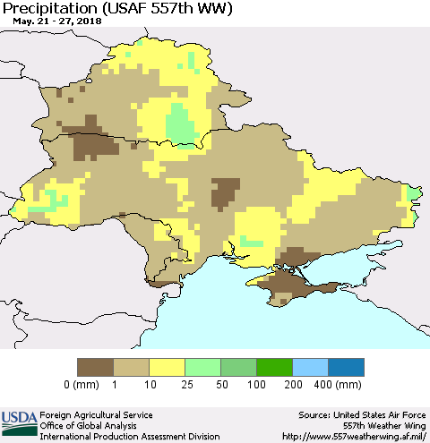 Ukraine, Moldova and Belarus Precipitation (USAF 557th WW) Thematic Map For 5/21/2018 - 5/27/2018