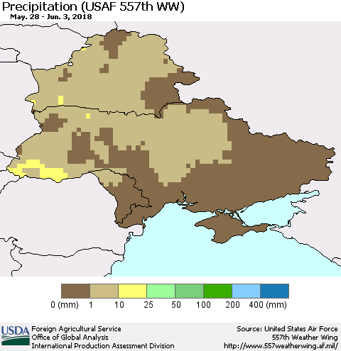 Ukraine, Moldova and Belarus Precipitation (USAF 557th WW) Thematic Map For 5/28/2018 - 6/3/2018