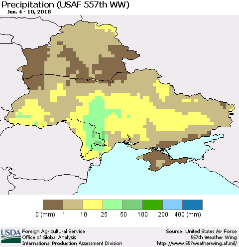 Ukraine, Moldova and Belarus Precipitation (USAF 557th WW) Thematic Map For 6/4/2018 - 6/10/2018