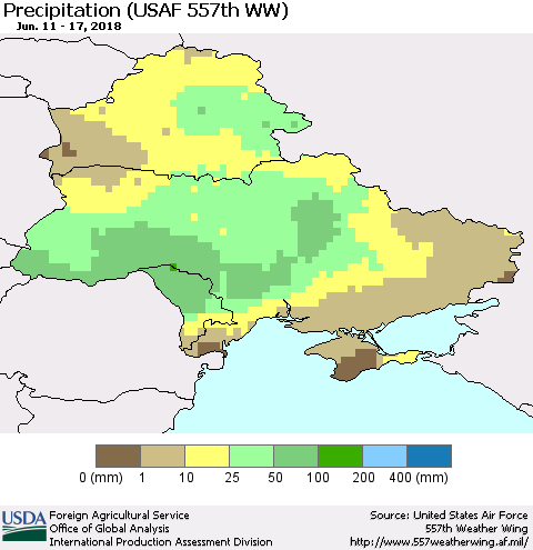Ukraine, Moldova and Belarus Precipitation (USAF 557th WW) Thematic Map For 6/11/2018 - 6/17/2018