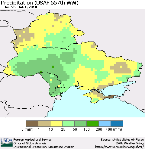 Ukraine, Moldova and Belarus Precipitation (USAF 557th WW) Thematic Map For 6/25/2018 - 7/1/2018