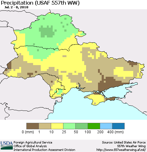 Ukraine, Moldova and Belarus Precipitation (USAF 557th WW) Thematic Map For 7/2/2018 - 7/8/2018