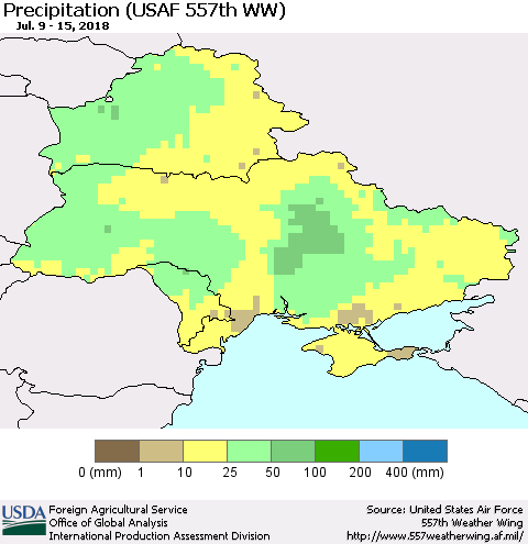 Ukraine, Moldova and Belarus Precipitation (USAF 557th WW) Thematic Map For 7/9/2018 - 7/15/2018