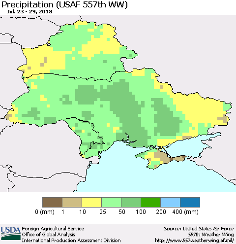 Ukraine, Moldova and Belarus Precipitation (USAF 557th WW) Thematic Map For 7/23/2018 - 7/29/2018