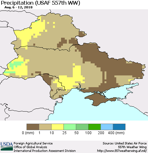 Ukraine, Moldova and Belarus Precipitation (USAF 557th WW) Thematic Map For 8/6/2018 - 8/12/2018