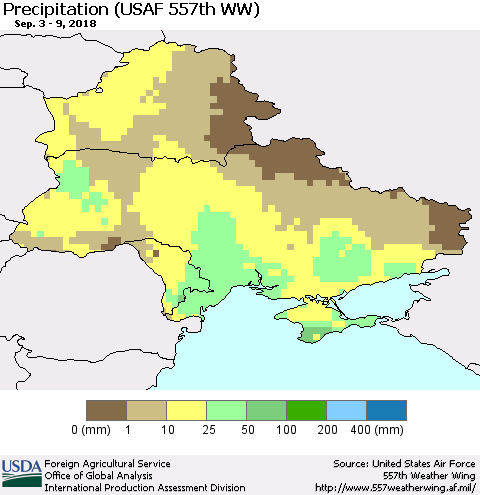 Ukraine, Moldova and Belarus Precipitation (USAF 557th WW) Thematic Map For 9/3/2018 - 9/9/2018