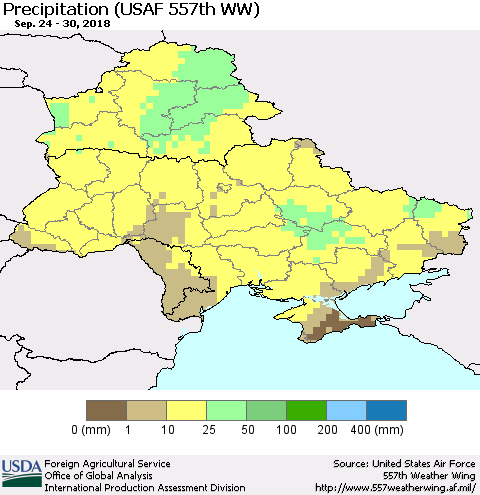 Ukraine, Moldova and Belarus Precipitation (USAF 557th WW) Thematic Map For 9/24/2018 - 9/30/2018