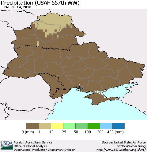 Ukraine, Moldova and Belarus Precipitation (USAF 557th WW) Thematic Map For 10/8/2018 - 10/14/2018