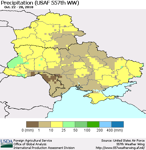 Ukraine, Moldova and Belarus Precipitation (USAF 557th WW) Thematic Map For 10/22/2018 - 10/28/2018