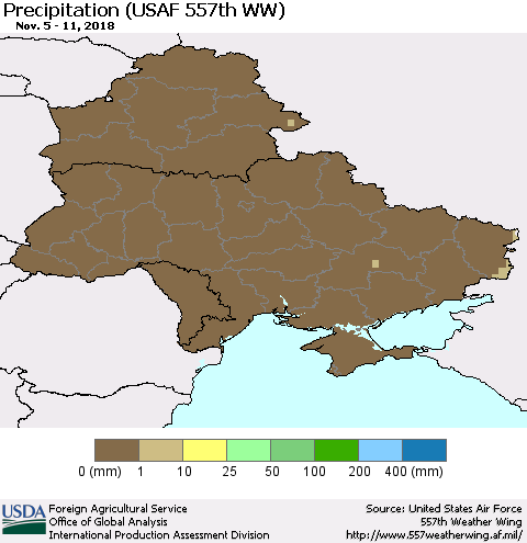 Ukraine, Moldova and Belarus Precipitation (USAF 557th WW) Thematic Map For 11/5/2018 - 11/11/2018