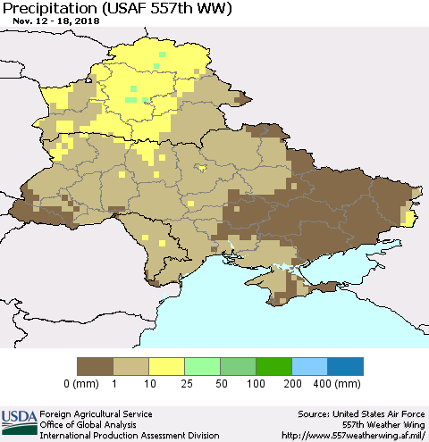 Ukraine, Moldova and Belarus Precipitation (USAF 557th WW) Thematic Map For 11/12/2018 - 11/18/2018
