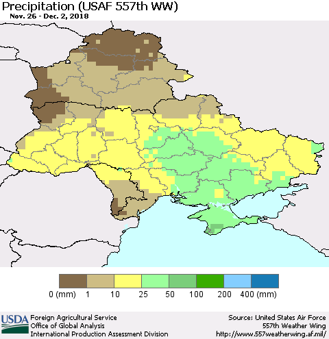 Ukraine, Moldova and Belarus Precipitation (USAF 557th WW) Thematic Map For 11/26/2018 - 12/2/2018