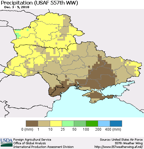 Ukraine, Moldova and Belarus Precipitation (USAF 557th WW) Thematic Map For 12/3/2018 - 12/9/2018