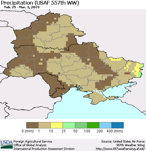 Ukraine, Moldova and Belarus Precipitation (USAF 557th WW) Thematic Map For 2/25/2019 - 3/3/2019