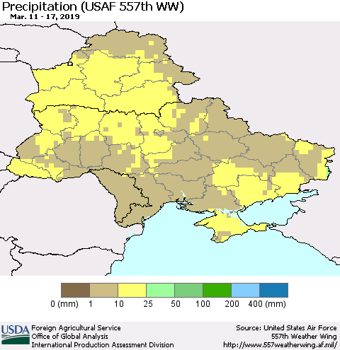 Ukraine, Moldova and Belarus Precipitation (USAF 557th WW) Thematic Map For 3/11/2019 - 3/17/2019