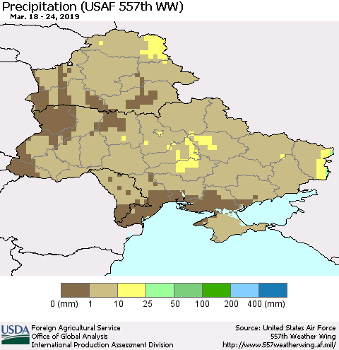 Ukraine, Moldova and Belarus Precipitation (USAF 557th WW) Thematic Map For 3/18/2019 - 3/24/2019