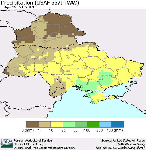 Ukraine, Moldova and Belarus Precipitation (USAF 557th WW) Thematic Map For 4/15/2019 - 4/21/2019