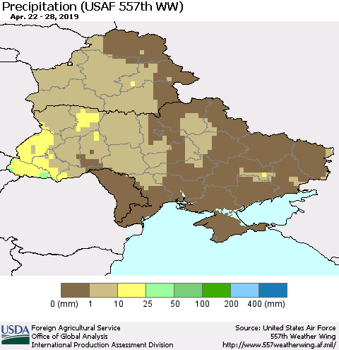 Ukraine, Moldova and Belarus Precipitation (USAF 557th WW) Thematic Map For 4/22/2019 - 4/28/2019