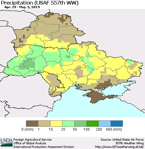 Ukraine, Moldova and Belarus Precipitation (USAF 557th WW) Thematic Map For 4/29/2019 - 5/5/2019