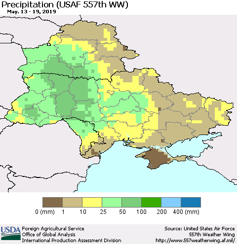 Ukraine, Moldova and Belarus Precipitation (USAF 557th WW) Thematic Map For 5/13/2019 - 5/19/2019