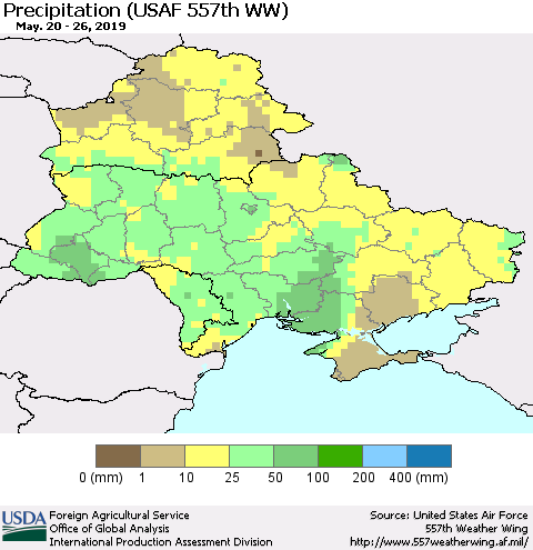 Ukraine, Moldova and Belarus Precipitation (USAF 557th WW) Thematic Map For 5/20/2019 - 5/26/2019