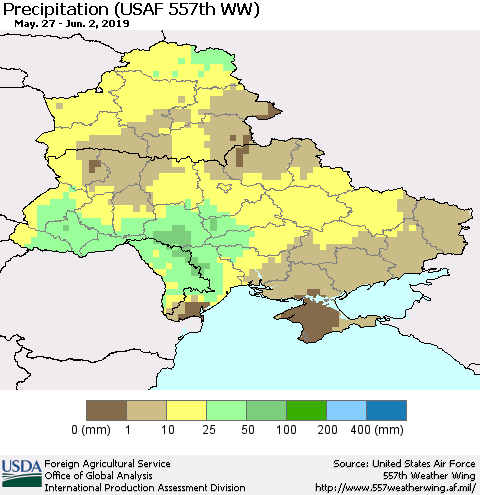 Ukraine, Moldova and Belarus Precipitation (USAF 557th WW) Thematic Map For 5/27/2019 - 6/2/2019