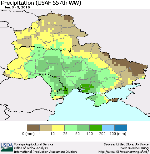 Ukraine, Moldova and Belarus Precipitation (USAF 557th WW) Thematic Map For 6/3/2019 - 6/9/2019
